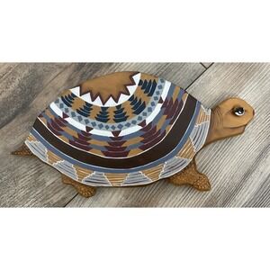 Vintage Art Pottery Turtle Wall Pocket Hand Painted Wood 12'